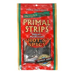 Primal Spirit Meatless Jerky, Hot & Spicy Shitake Mushroom Flavor, 4-Ounce Pouches (Pack of 12)