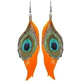 2 Feather Earring Including 1 Peacock Eye, 4 3/4