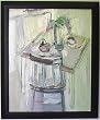 Table with Chair Still Life By Rappa & Janet Ament Figurative Painting on Reverse , Original Oil Paintings By Carmel Art Association Artists Anthony Rappa & Janet Ament - Framed Artwork