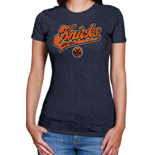 New York Knicks Ladies Roller Tailsweep Tri-Blend Crew T-shirt - Navy Blue (Small)