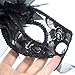 Venetian Lace Mask with Flower for Masquerades, Costume Balls, Prom, Mardi Gras (Black)