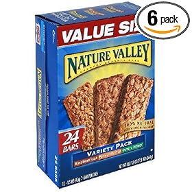 Nature Valley Crunchy Granola Bars, Variety Pack of Oats 'N Honey, Peanut Butter, and Maple Brown Sugar, 24-Count Boxes (Pack of 6)