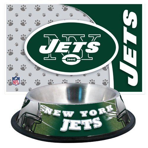 NY Jets Pet Bowl and Mat Combo