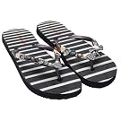 Ladies/Womens Stripe Design Summer/Beach Wear Flip Flops with Button Decoration