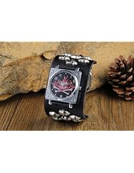 Youyoupifa Unisex Skull Pattern Square Stainless Steel Dial Leather Strap Quartz Watch