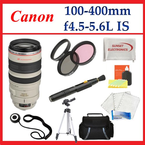 Canon EF 100-400mm f4.5-5.6L IS USM Telephoto Zoom Lens for Canon SLR Cameras With Pro Filter Kit + Tripod and Cleaning Kit