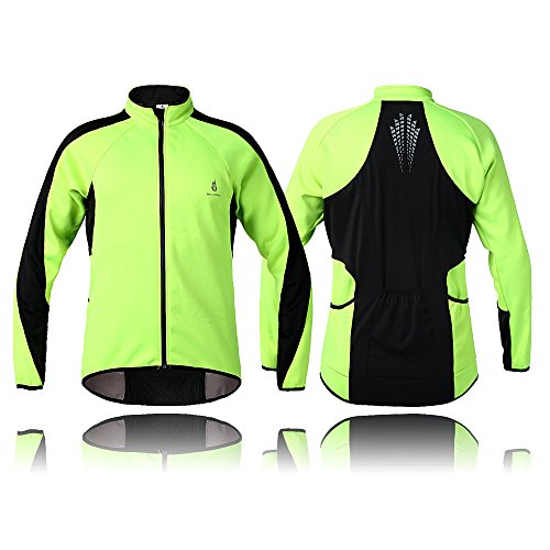 WOLFBIKE Fleece Thermal Cycling Jacket Long Sleeve Jersey Outdoor Sportwear Windproof Wind Coat Green