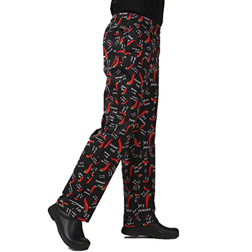 JXH Chef Uniforms men\'s red pepper printed 100 cotton black chef pants Apparel Accessories