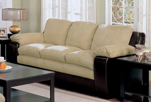 Sofa in Beige Microfiber / Dark Brown