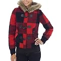 Mossimo&reg; Supply Co Junior's Hooded Buffalo Plaid Puffer with Toggle Buttons - Red