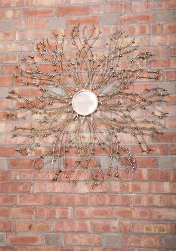 Urbanest Organic Metal Wire W/ Metal Beads Round Mirror 37"D, Antique Silver /Gold Finish