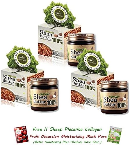 3 Units of PHUTAWAN New Organic Shea Butter 100% All Natural 60G. Skin Care [Get Free Tomato Facial Mask ]