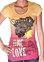 CRYSTAL ROCK Christian Audigier Ed Hardy Womens Organic Cotton Rasta Chick T-Shirt Tee Top Yellow
