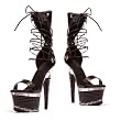 6 Inch Sexy Strappy Sandals Black Texture Platform Stripper Shoes Ankle Cuff