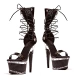 6 Inch Sexy Strappy Sandals Black Texture Platform Stripper Shoes Ankle Cuff