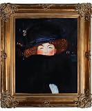 Art Reproduction Oil Painting - Klimt Paintings: Lady with Hat with Renaissance Bronze Frame - Bronze Finish - 30 X 34 - Hand Painted Framed Canvas Art