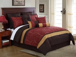 10 Piece King Lambert Burgundy and Gold Embroidered Comforter Set