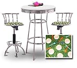 Chrome Bar Table & 2 Chrome Adjustable 24"-29" Golf Fabric Seat Barstools