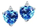 2.14 cttw Heart Shape Blue Topaz and Genuine Diamonds Earring Studs in 14k White Gold