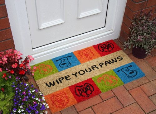 Large Wipe Your Paws Dogs Colourful Door Mat 45x75cm
