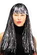 Shimmering 24" inch Long Black Wig with Frosted White Accents