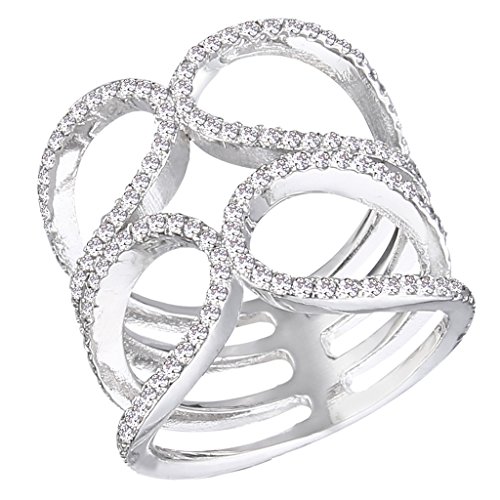 EVER FAITHÂ® Silver-Tone Full Pave Cubic Zirconia Art Deco Double Layer Hollow-Out Party Ring Clear Size 8