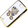 Genuine Luxury White Litchi Rind Leather Crystal Diamond Blue Hello Kitty Bicycle Riding Case Cover for Samsung Galaxy Note 2 N7100