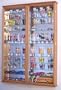 XL Shot Glass Display Case Rack Holder Cabinet w/ Mirror Backed and 11 Glass Shelves -Oak