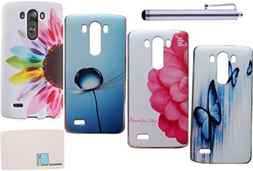 LG G3 Case Cover Protector , Set of 4 Flower Butterfly Pattern PC Hard Cases Covers for LG G3 with 1 Stylus 1 Cleaning Cloth