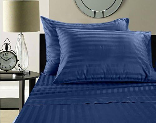 Universal Bedding Luxury 100% Egyptian Cotton 500 Thread Count Damask Stripe Sheet Set Full Egyptian Blue
