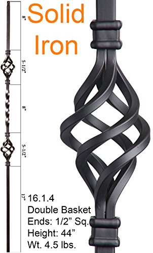 Satin Black 16.1.4 Double Basket Iron Baluster for Staircase Remodel , Box of 5