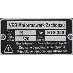 Typenschild MZ ETS 250