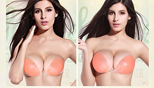 Atslin Lady's Sexy Stealth Silicone Adhesive Stick On Gel Push Up Invisible Strapless Backless Bra (B, Red)