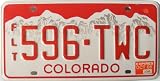 Colorado License Plate with Red Letters with White Mountain