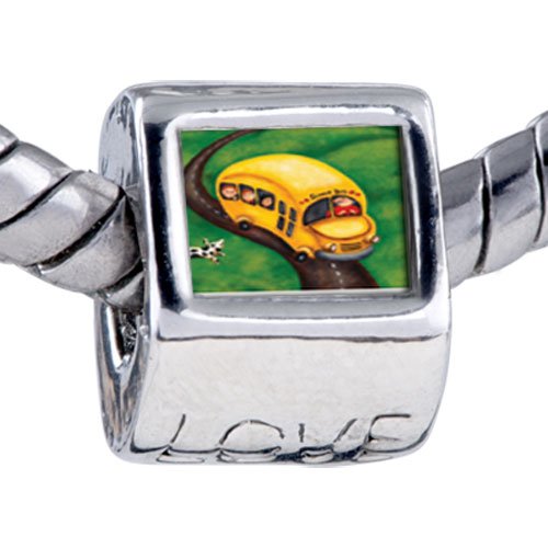 Pandora Style Bead Yellow School Bus Photo Beads Fits Pandora Bracelet