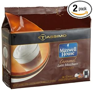 Maxwell House Caramel Latte Macchiato (8 Servings), T-Discs for Tassimo Coffeemakers,  8 Discs & 8 Creamers (Pack of 2) [Amazon Frustration-Free Packaging]