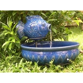 Smart Solar/Smart Solar 23470R01 Solar Powered Ceramic Fish Fountain. Blue glazed.