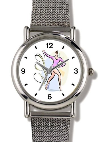 Rhythmic Gymnastics - Ribbon No.1 - Women's Gymnastics Theme - WATCHBUDDY® ELITE Chrome-Plated Metal Alloy Watch with Metal Mesh Strap-Size-Small ( Standard Women's Size )