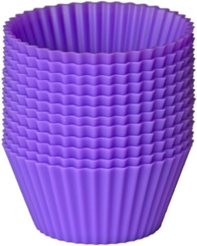 Pantry Elements Silicone Baking Cups / Cupcake Liners - 12 Brilliant Purple Muffin Molds in Storage Container
