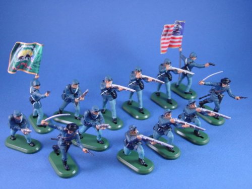Britains Deetail Toy Soldiers American Civil War Union Firing Line 13 Piece Set with Battle Flags