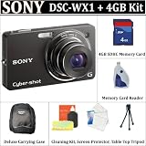 Sony DSC-WX1 Cybershot Point & Shoot Digital Camera (Black) (Includes manufacturer's supplied accessories) + HUGE ACCESSORIES PACKAGE INCLUDING + 4GB SDHC MEMORY CARD + CARD READER + EXTENDED LIFE BATTERY + CHARGER + CARRYING CASE & MUCH MORE !!