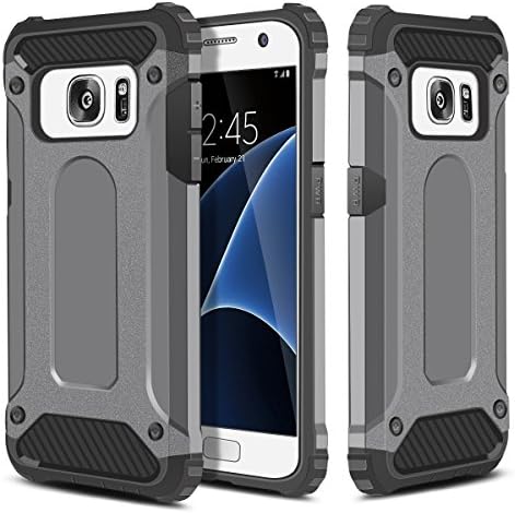 Galaxy S7 Case,Wholesco Rugged Hybrid Dual Layer Armor Protective Back Case Shockproof Cover for Samsung Galaxy S7 - Heavy Duty - Slim Hard Shell Potection - Impact Resistant Bumper (Gray)