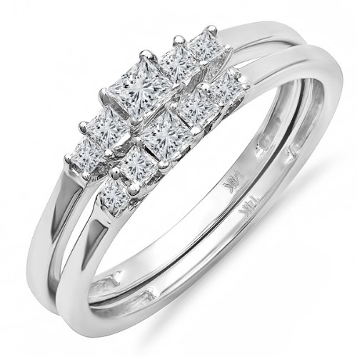 0.55 Carat (ctw) 14k White Gold Princess Diamond Ladies 5 Stone Bridal Ring Engagement Matching Band Set 1/2 CT... 0.55 Carat (ctw) 14k White Gold Princess Diamond Ladies 5 Stone Bridal Ring Engagement Matching Band Set 1/2 CT...