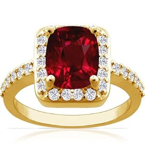 18K Yellow Gold Cushion Cut Ruby Ring With Sidestones (GIA Certificate)
