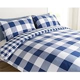 Great Value Easy Care Cotton Mix - Print Duvet Set (Duvet Cover and Pillowcase Set ) - Navy Check - Double