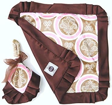 Security Baby Blanket and Chenille Travel Blankee (Medallion Pink) 14x14"