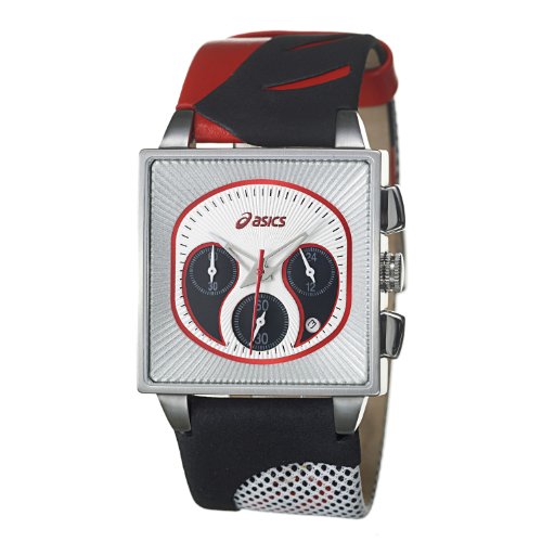 Asics Men’s Square Chrono Stainless Steel Case, Leather Strap Chronograph Quartz Watch QA4120303