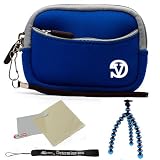 Navy Blue - Gray Trim Slim Protective Soft Neoprene Cover Carrying Case Sleeve with Extra Pocket for Canon Power-Shot A490 A495 A800 A1200 A2200 A3000 IS A3100 IS A3300 IS D10 ELPH 100 HS ELPH 300 HS ELPH 310 HS Powershot Point and Shoot Digital Camera + Includes Grey 6 Inch Mini Flexi Tripod + Includes a anti glare screen protector, will protect from any small scratches and dirt
