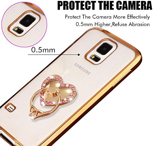 For Samsung Galaxy S5 Ring Stand Case Back Cover, TEFOMATE® Samsung S5 TPUCases Electroplating Edge Soft, Ultra Thin Cover Cases for Samsung S5 Gold [Retail Package] (Pink Heart)