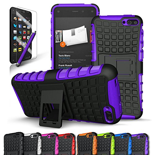 Fire Phone Case, CINEYO(TM) heavy Duty Rugged Dual Layer Case with kickstand (Amazon Fire Phone Case Black) (Black) (Purple)